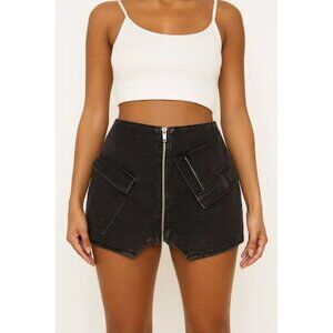 Pretty Little Thing Women's Petite Micro Mini Denim Skirt Black Size 6 NWT